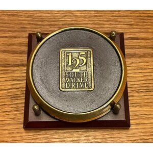 125 South Wacker Drive Chicago Brass & Cork Coaster Set With Holder Office Tower